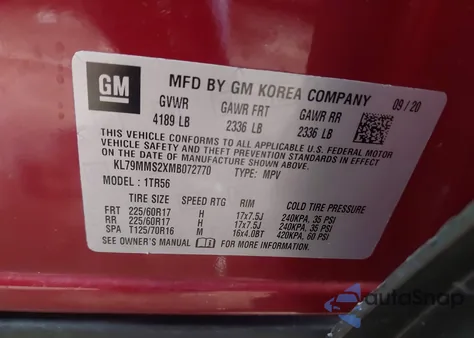 2021 Chevrolet Trailblazer Fwd Ls z USA, uszkodzony, nr VIN KL79MMS2XMB072770